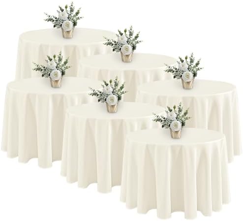 Fitable 6 Pack Ivory Round Tablecloths 108 Inch for 36"-84" Tables by Fitable
