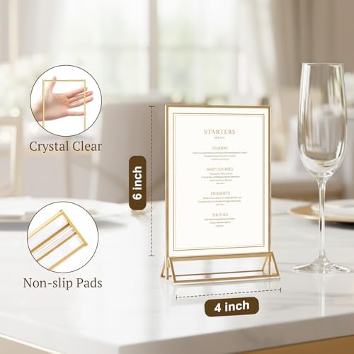 EHWINE 6 Pack Acrylic Sign Holder 4 x 6, Double Sided Gold Picture Frame Stand up Table Top Sign Holders, Clear Display Stand Menu Flyer Holder for Wedding Party - Image 4