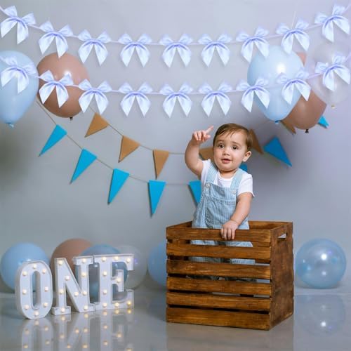 2pcs Bow Garland Banner, Ribbon Bow Party Decorations for Baby Shower Girls Bow Coquette Birthday Party Decor (Blue) - Image 6