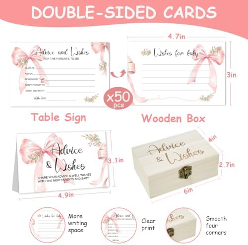 50Pcs Pink Bow Baby Shower Advice Cards, Game Cards for Shower Decor Girl - Image 2