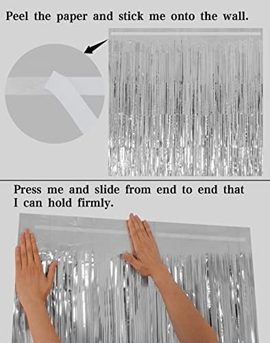 Pure Silver Fringe Curtain Backdrop 3 Pack, 3.2 x 8.2 FT Party Decorations - Image 6