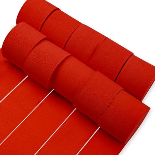 PartyWoo Matte Red Crepe Paper 10pcs 820 FT Matte Red Streamers by PartyWoo