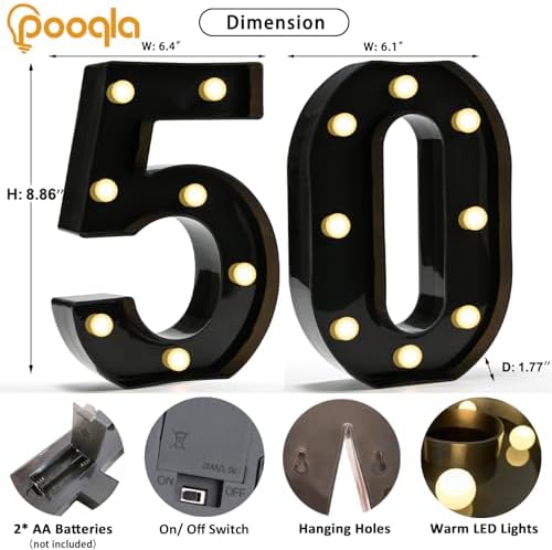 Pooqla Black Light Up Numbers, 50th Birthday Decorations for Men - Image 4