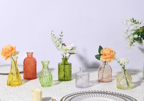 CUCUMI 24pcs Bud Vases for Centerpieces, Colorful Vintage Glass Vase Set - Image 5