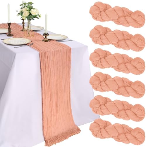6 Pack 10Ft Peach Cheesecloth Table Runner 23 x 120 Inch by CKIKU