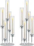 2 Pcs 5-Arm Silver Metal Table Candelabra Centerpiece, 22" Tall Clear Candlesticks Holder with Shade for Valentines Day Events Party Table Centerpiece,Fit LED Candles by kehail
