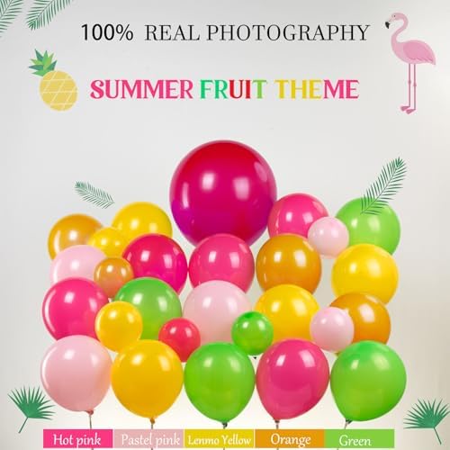 Summer Tropical Balloon Arch Kit Hot pink yellow orange Balloon Luau Flower Card Sticker palm leaves Hawaiian leis For Baby Shower Flamingo Pool Parties Tiki Aloha Birthday Party Decorations - Image 4