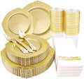 Morejoy 175PCS Solid Gold Plastic Plates with Gold Rim,Dinnerware plate Set by Morejoy