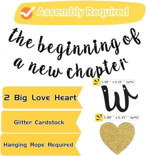 The Beginning of a New Chapter Banner Funny Farewell Graduation Farewell Moving Away Happy Retirement Party Decorations Supplies Glitter Hanging Garland Kit Balloons Bunting Backdrop Adult Black Gold - Image 2