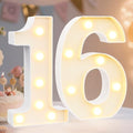 Pooqla Decorative Led Light Up Number Letters, White Plastic Marquee Number Lights Sign 16th Birthday Decorations for Girls Boys Party Wedding Decor Battery Operated Number (16) by Pooqla