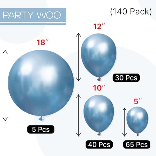PartyWoo Metallic Light Blue Balloons 140pcs Metallic Baby Blue Color - Image 6