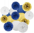 Navy-Blue White Gold Party Decorations - 15Pcs Tissue Pom Poms Paper Flowers Paper Lanterns Graduation Men Boy Birthday Wedding Bridal Baby Shower Father Day Decorations Supplies HongTongTong by HongTongTong