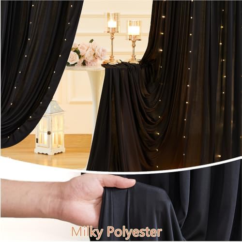 10 x 10ft Black Backdrop Curtains with Lights String for Party - Image 5