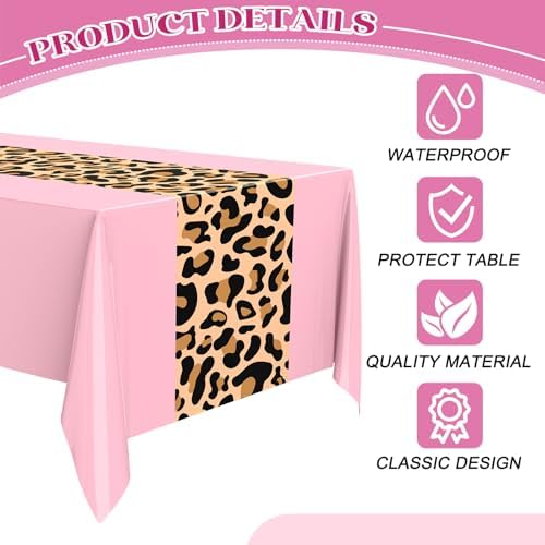 Buryeah 6 Pcs 54 x 108'' Plastic Disposable Leopard Tablecloth, Pink - Image 4
