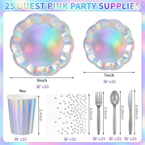 175 Pcs Iridescent Plates and Napkins Iridescent Party Supplies Serve 25 Guest - Image 2