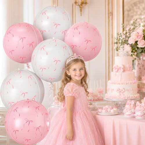 Bow Round Foil Balloons Birthday Coquette Decor 22 Inch 6 Pcs - Image 5