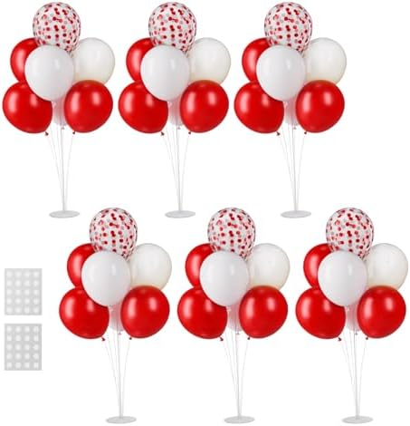 Voircoloria Balloon Stand Kit for Table Party Decor, 6 Sets, Red and White by Voircoloria