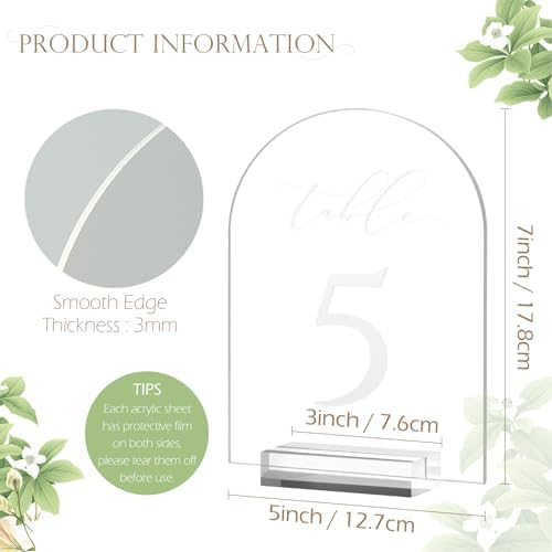 Frosted Arch Table Numbers for Wedding, 5x7 Inch Acrylic Table Numbers 1-10 with Stands, Frosted Acrylic Arch Tabletop Sign with Holder for Centerpiece, Reception, Wedding, Party, Event - Image 3