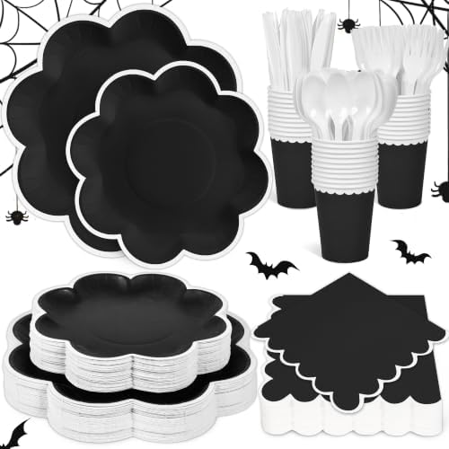 350 Pcs Halloween Black and White Plates and Napkins Set, Serve 50 Guests by Unknown