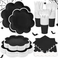 350 Pcs Halloween Black and White Plates and Napkins Set, Serve 50 Guests by Unknown