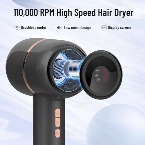 Hair Dryer - 110, 000 RPM Brushless Motor for Fast Drying, High-Speed Negative Ionic Blow Dryer with Magnetic Nozzle & LED Display & Aroma Module for Travel, Home Salon - Image 2