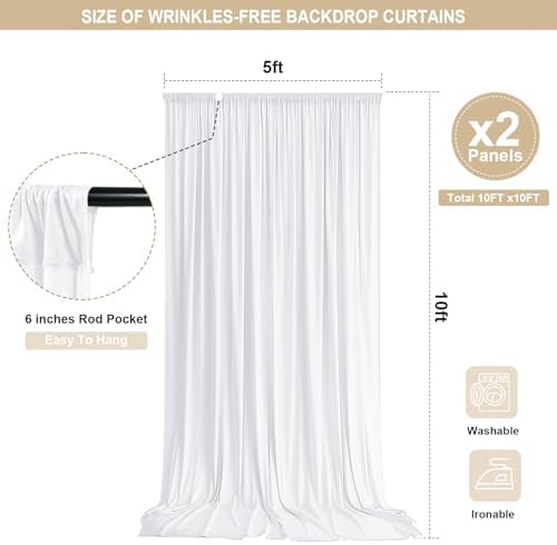 White Backdrop Curtain - 10x10FT Back Drop Curtains for Parties Wrinkle-Free Soft Polyester Photo Backdrop Wedding Decorations Photoground Backdrop Stain-Resistant for Back Drop Stand, 2 Panels - Image 4