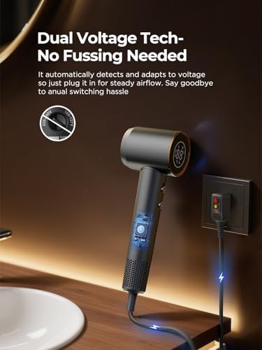 Dual Voltage Travel Hair Dryer with Diffuser, High-Speed Ionic Blow Dryer for Women, Fast Drying, Low Noise, Lightweight, No Heat Damage, European Travel 110V-120V/220V-240V - Image 3