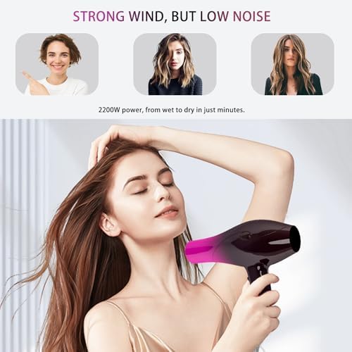 Ionic Hair Dryer,2400W Negative Ion Low Noise Hair Dryer Professional Fast Drying Hair Dryers with 2 Speeds, 3 Heat Settings, Cooling Button,with Diffuser for Curly and Straight Hair（Crimson Fade） - Image 5
