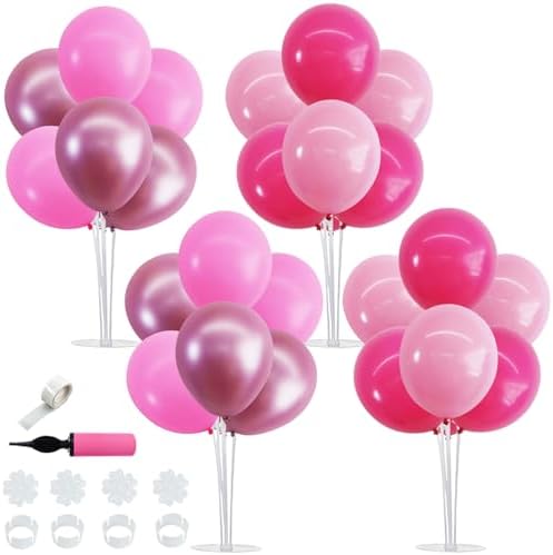 TONIFUL 4 Set Metallic Pink Balloon Stand Balloon Centerpiece for Table Decor by TONIFUL