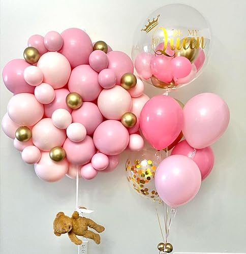 Pink and Gold Balloons Set, 50pcs 12 inch Pink White Gold Latex Balloons for Girl Birthday Wedding Bridal Shower Graduation Party Decoration - Image 6