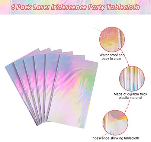 6 Pack Iridescence Plastic Tablecloths Shiny Disposable Laser Rectangle Table Covers Holographic Foil Tablecloth Iridescent Party Decoration Birthday Bridal Wedding Christmas 54" x 108"(Laser) - Image 4