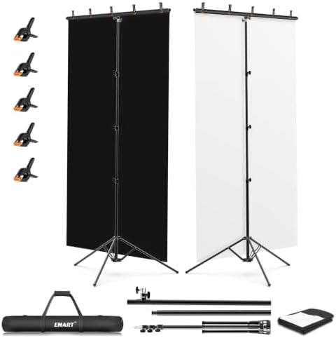 Emart 5x10ft 2in1 Black&White Photo Backdrop Stand Kit with T-Shape Stand by EMART