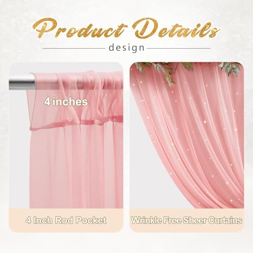 30x8ft Dusty Rose Tulle Backdrop Curtain with Lights String for Parites, Sheer Photo Backdrop Curtains with Lights for Wedding Backdrop Ceremony Reception Bridal Shower Baby Shower Birthday Party - Image 2