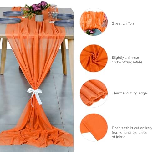 Pack of 12 Chiffon Table Runners 29 x 120 Inch, 10FT Long - Orange - Image 6