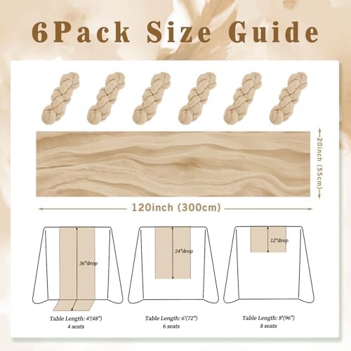 Sand 6 Pack 10FT Cheesecloth Table Runner 20 x 120 Inch Long Rustic Gauze Cheese Cloth Table Runner for Wedding Bridal Baby Shower Table Decorations Boho Fabric Sheer Birthday Party Table Decor - Image 2