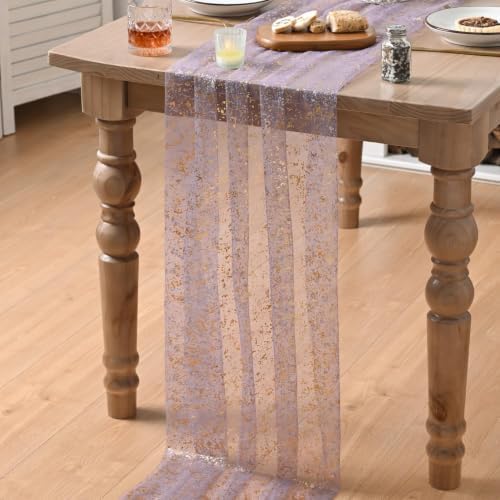 Artoid Mode 6Pcs Grayish Purple Gauze Gold Table Runner 10FT, Glitter Metallic Foil Sheer Dining Wedding Anniversary Holiday Table Decor for Home Party - Image 5