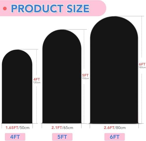 Black Arch Backdrop Cover Set of 3 (6FT 5FT 4FT) Spandex 2-Sided Round Top Chiara Fitted Wedding Backdrop for Birthday Party Stand Decoration - Image 4