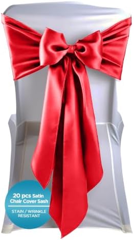 Leading Linens 20 pcs Red 108"x8" Satin Bow Sash Chair Cover Decoration by LeadingLinens