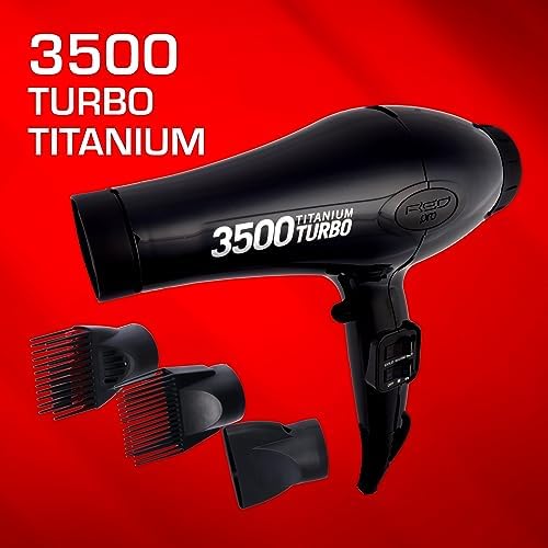 Red Pro Hair Dryer 3500W Turbo Titanium Blow Dryer with Detangler Comb, Fast Dry Smooth Hair, Multi Setting, Cool Shoot Button, Professional Salon Dryer - Image 2