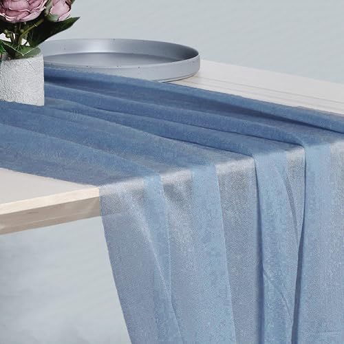 Pack of 25 Chiffon Table Runners 29 x 120 Inch, 14FT Long - Dusty Blue - Image 2