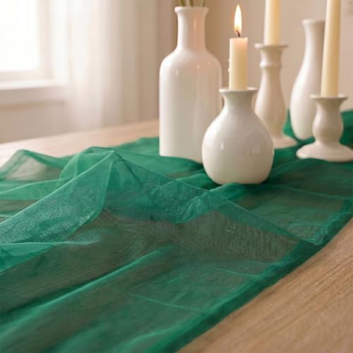 Artoid Mode Dark Green Gauze Table Runner 28x120Inch, Seasonal Sheer Kitchen Dining Holiday Wedding Birthday Baby Shower Table Decor for Home Party - Image 7