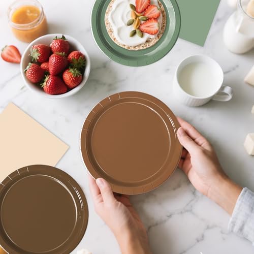 Oigco Woodland Baby Shower Decorations - 60 PCS Brown Sage Green Neutral Forest Animal Brown Plates and Napkins for Safari Jungle Baby Shower Decorations - Image 7