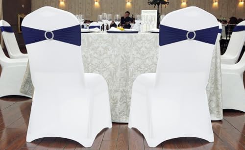 MDS Pack of 100 Spandex Chair Sashes for Wedding Party & Event – Navy Blue - Image 6