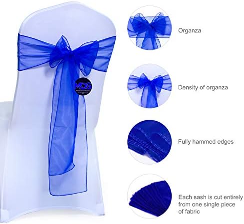 MDS Pack of 10 Organza Chair Sashes for Wedding & Event Décor – Royal Blue - Image 2