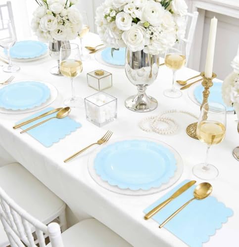 HEIPINIUYE 50 Pcs Light Blue Paper Plates and Napkins Party Supplies Include 7'' Blue Scalloped Plates and 6.5'' Paper Napkins Disposable Tableware Set for Dinner Wedding Birthday Party (Serves 25) - Image 5