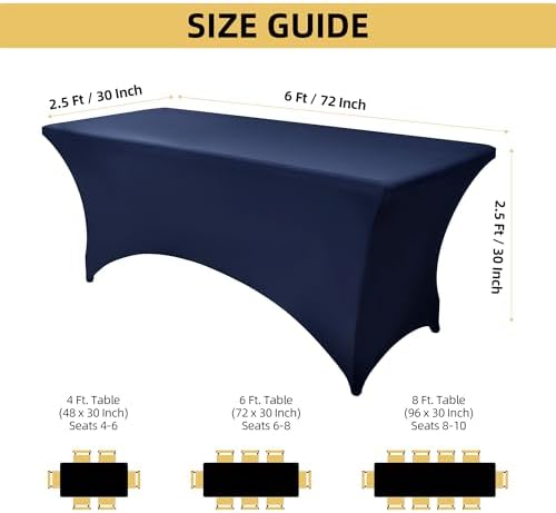 2-Pack 6ft Spandex Table Covers for Rectangle Standard Folding Tables - Wrinkle Resistant Stretch Tablecloths - Ultimate Fitted Table Protector for Parties, Trade Shows, Banquet - Image 4