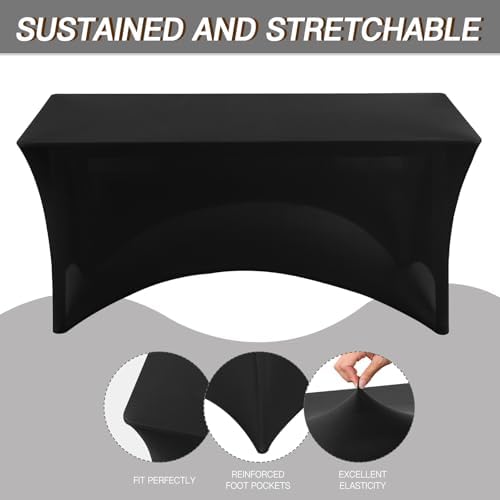 Fixwal 6 Pack 6FT Black Tablecloth Rectangle Spandex Fitted Table Cover - Image 2