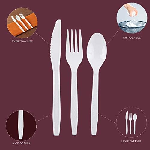 PARTY BARGAINS Argyle White Plastic Cutlery Set 720 -Piece – 360 Forks, 240 Spoons, 120 Knives – Heavy-Duty Disposable Utensils for Parties, Weddings, Buffets, BBQs & Catering – BPA Free - Image 2