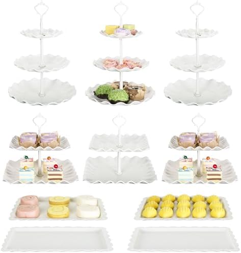 Biodegradable Cupcake Stand Holder, Dessert Table Display Set, Treat Table Candy Cake Desert Tiered Tray, 3 Tier Serving Trays for Tea Party, Wedding Baby Shower Bridal Shower Decorations（10 PCS ） by PCFCZDESSERTSTANDS