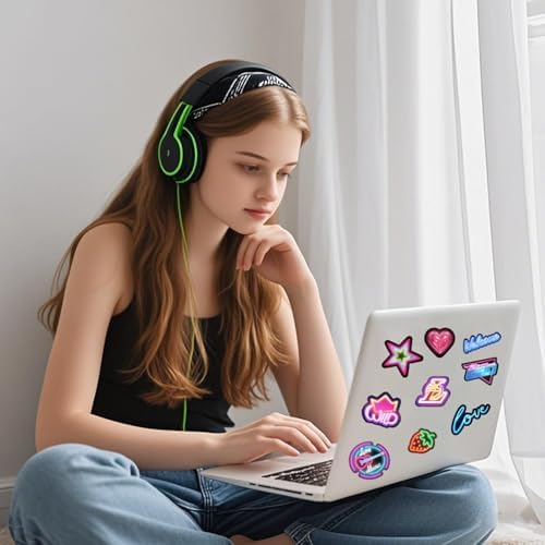 300+ Pieces Cool Neon Stickers Book for Laptop Phone Case Guitar Skateboard Helmet Bike Car Decals Scrapbooking Journaling Notesbook Luggage Water Bottles, Prizes Gift for Kids Teens Classroom Reward - Image 4